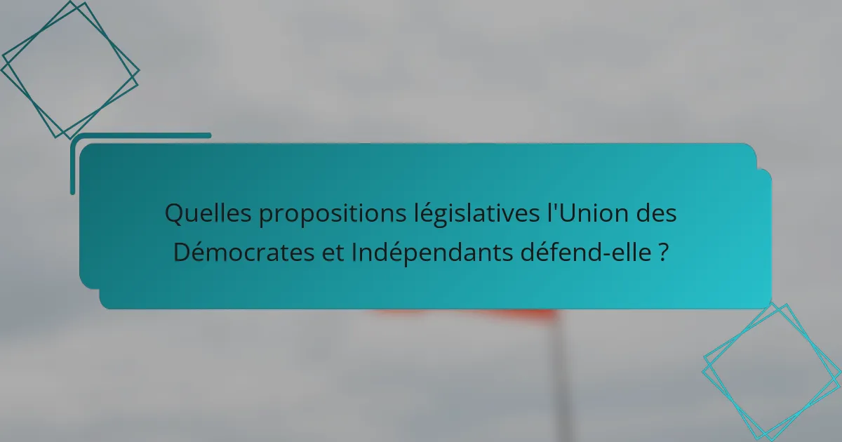 Quelles propositions législatives l'Union des Démocrates et Indépendants défend-elle ?